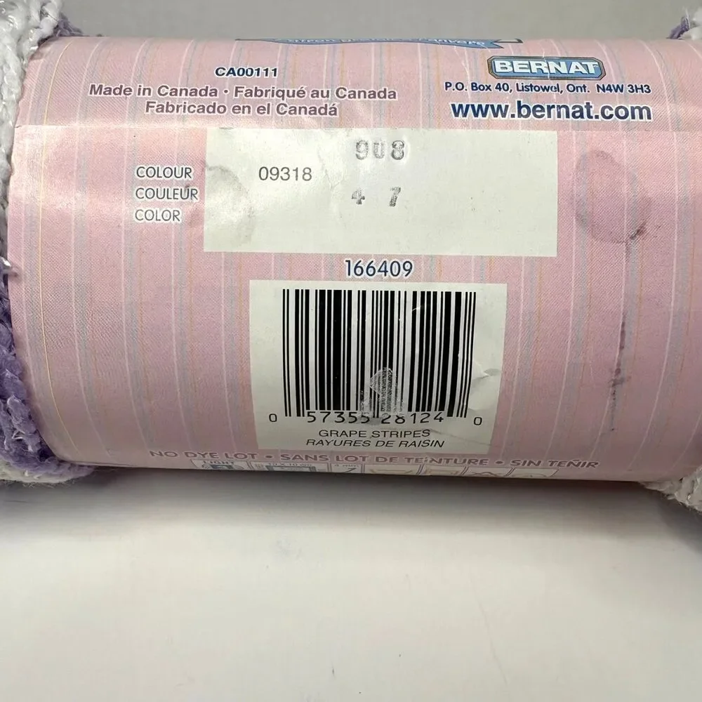 Bernat Baby Coordinates Sweet Stripes Yarn Grape Stripes Purple White 5.25oz NEW